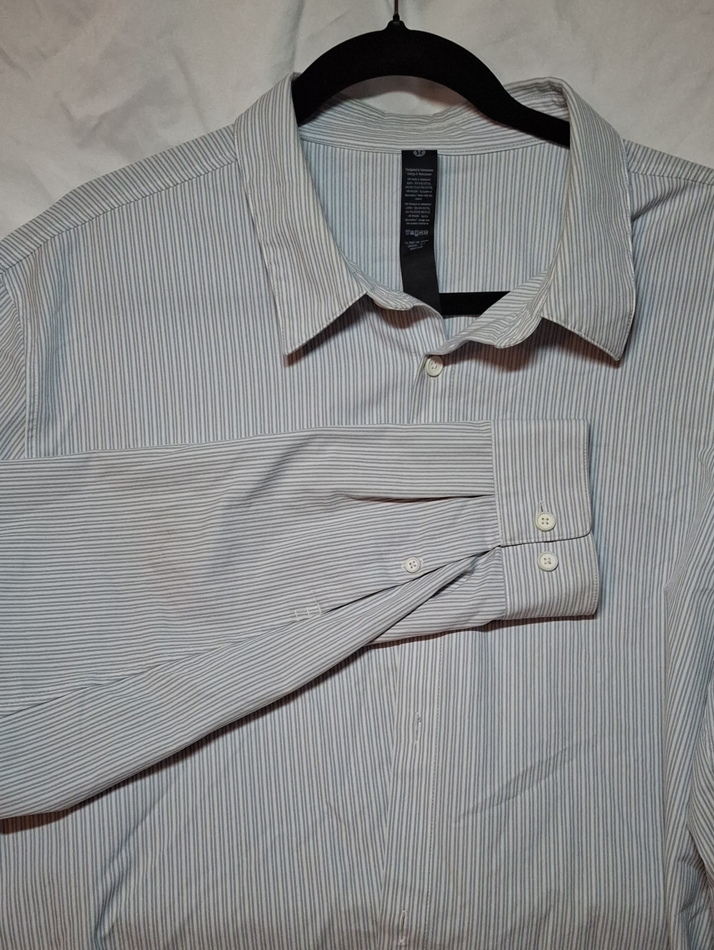 lululemon athletica White Dress Shirt with Thin Blue Pinstripes